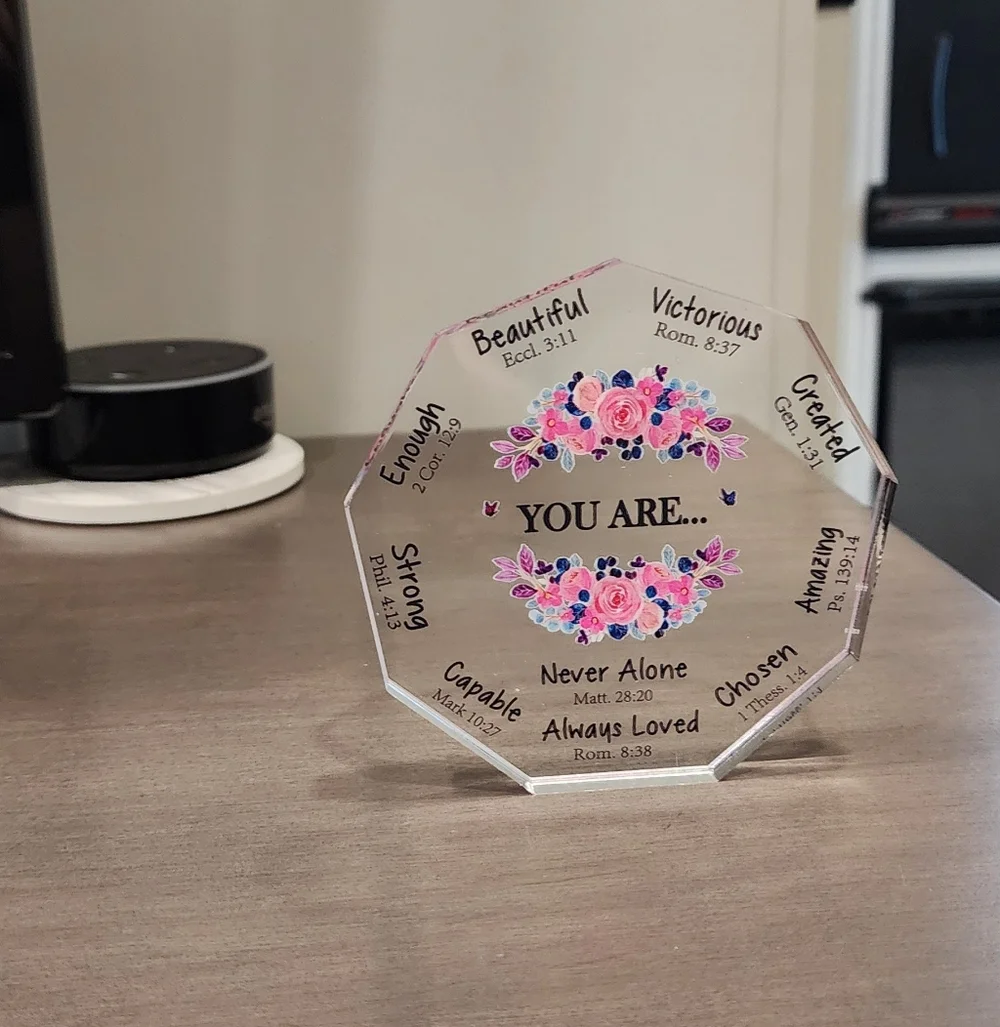 Floral Inspirational Glass Plaque Figuurine YOU ARE NEVER ALONE - Picture 1 of 4